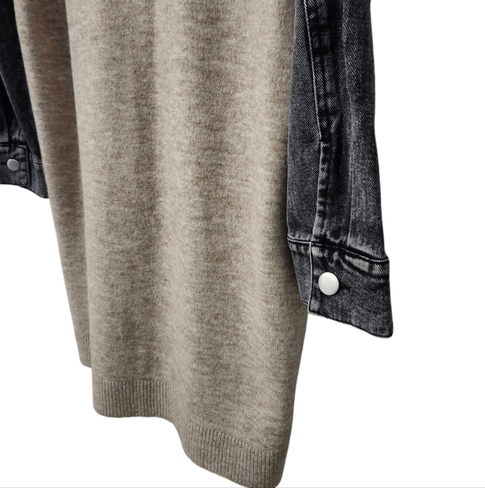 NWT  Hem & Thread  Denim Sleeve  Sweater Dress  Women's M Beige w/Charcoal - Picture 9 of 10